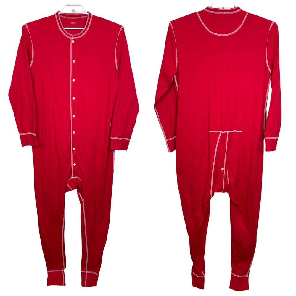 J.Crew Union Suit Mens M Red Long John Thermal One Piece Pajamas